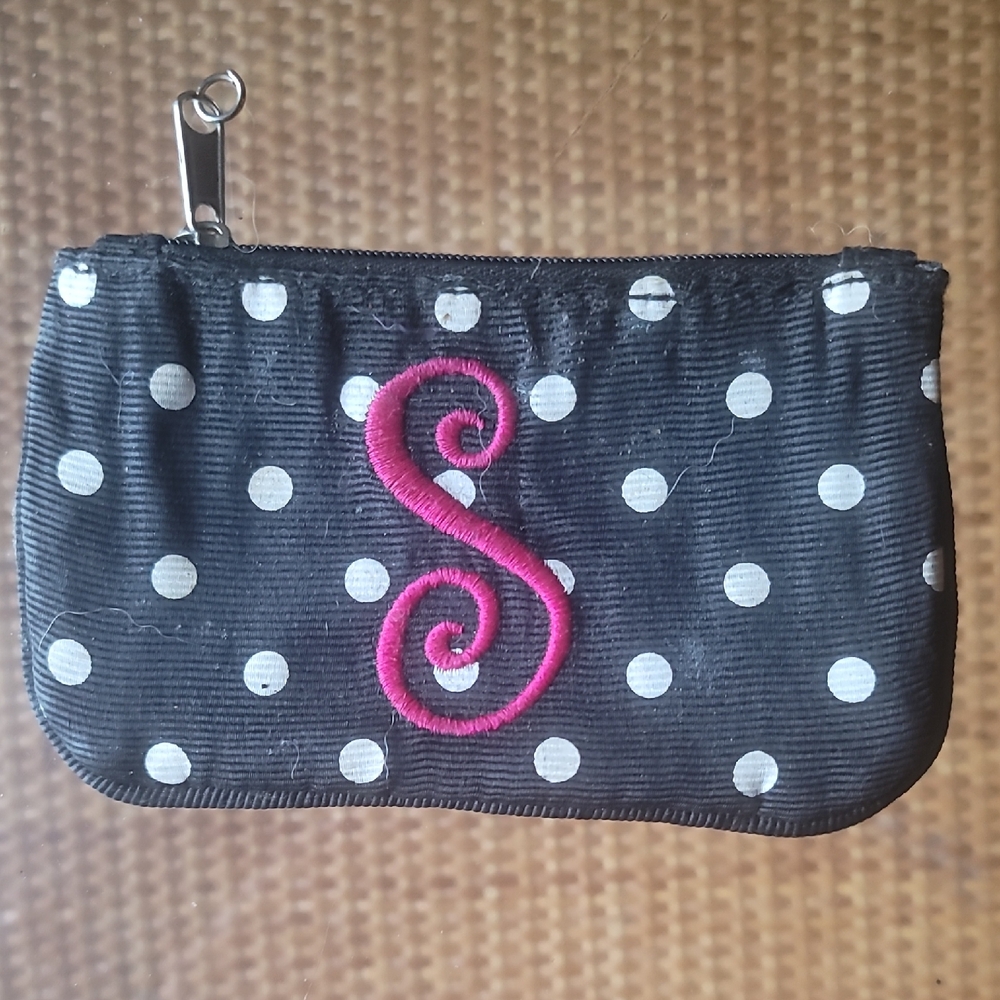 Black Polka Dot Pouch with Pink Monogram